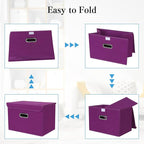 STOREONE Fabric Storage Cube Bins Foldable Organizer Container Collapsible Basket with Lids and Metal Handles, for Home, Bedr