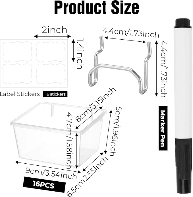 16 Set Clear Peg Board Bins and Baskets Pegboard Organizer Accessories with Hooks Pegboard Containers Wall Sticker Label and 