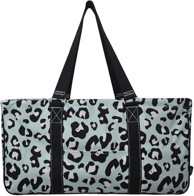 NGIL Extra Large Utility Tote Reusable Grocery Bag Oversized Collapsible for Groceries, Storage, Picnic, Beach (Blue Leopard-black)
