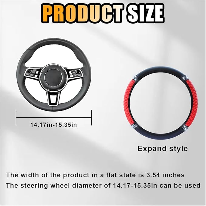 Bling Soft Leather Steering Wheel Cover, 15 Inch Colorful Rhinestones Auto Elastic Protector with Crystal Diamond for Women G