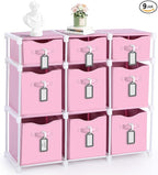 9 Cube Storage Organizer Shelf with Storage Bins and Label, 11 Inch Toy Cube Bins Clothes Closet Organizers Drawers Fabric Dr