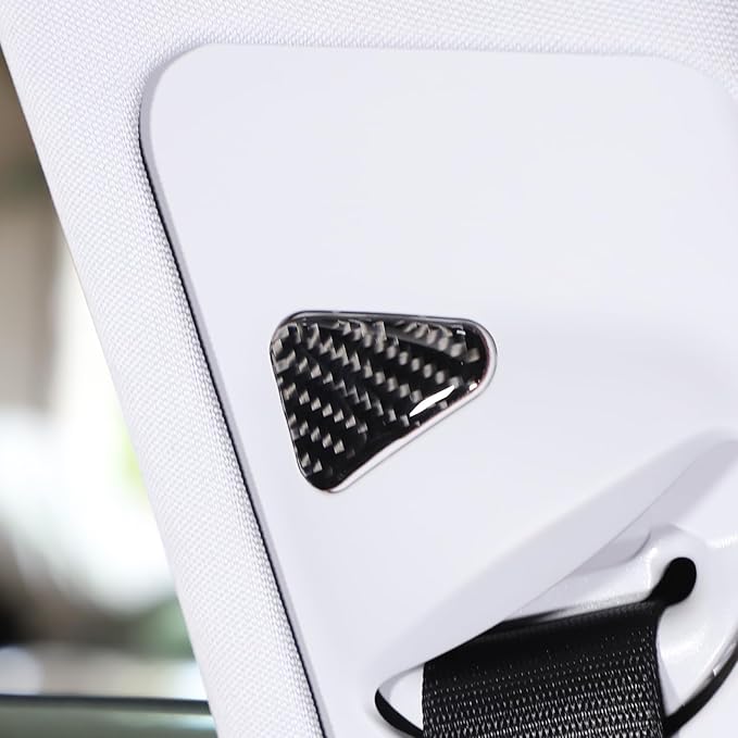 Seat Belt Adjuster Base Panel Cover Compatible with Tesla Model 3 Highlander 2023+, Car Safety Belt Buckle Panel Decor Frame, Seat Belt Warp Cover, Carbon Fiber (Black)