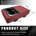 Car Center Console Armrest Pillow, Waterproof Car Armrest Cover Cushion with Cup and Phone Holder, Memory Foam Arm Rest Box Protector for Most Vehicles, Car Accessories (Wine Red)