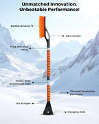 EcoNour 43" Ice Scrapers for Car Windshield | 3 Parts Detachable Telescopic Snow Brush for Car, Trucks, SUV | Long Snow Scraper with Brush | Car Winter Accessories