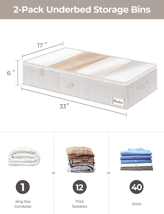 Large Under Bed Storage Containers with 4-Pack Bed Sheet Organizers and Storage