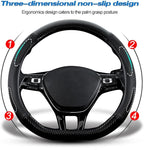 Car Carbon Fiber and Leather D-Shape Steering Wheel Cover, Stylish car Non-Slip Leather car Interior 15 inches Universal Black