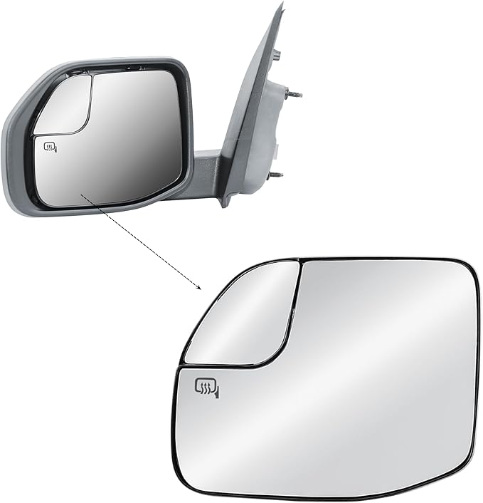 Replacement Driver Left Side Door Mirror Glass Heated with Back Plate and Blind Spot Glass for 2022-2025 Ford Maverick Bronco Sport