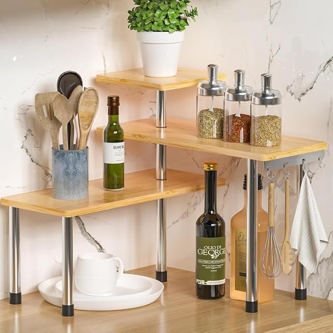 ZHWS Kitchen Countertop Organizer Spice Rack for Salt, Bathroom Counter Organizer Over Sink for Makeup, Skincare, Adjustable 