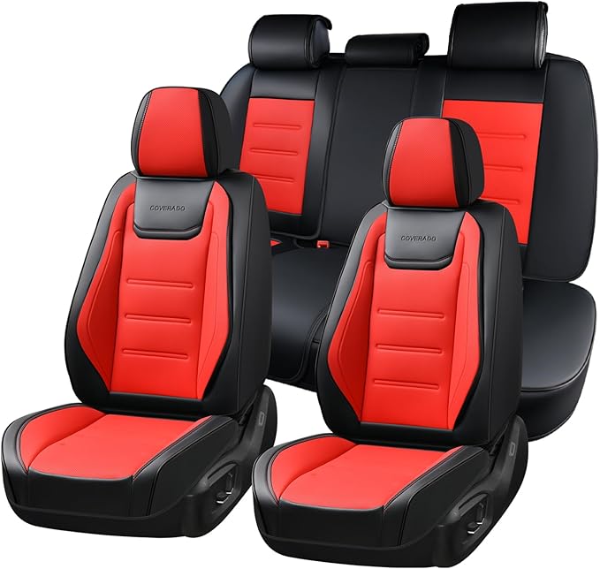 Coverado Car Seat Covers Full Set, Seat Covers for Cars, Car Seat Protector Waterproof, Leather Cushion, Universal Car Interi