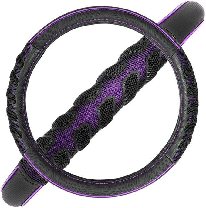 Flying Banner car Steering Wheel Cover Faux Leather Massage Universal fit 3D Honeycomb Hole Anti-Slip Sporty 15 Inches (Purpl