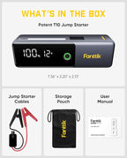 Fanttik Potent T10 1800A Portable Jump Starter, 12000mAh Power Bank, 12V Safe Lithium Jump Box with Smart SenseClamp,
