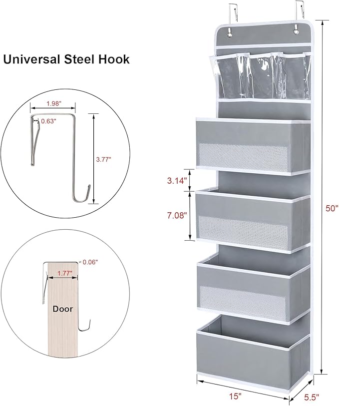 Univivi Door Storage Gray 2-Pack Door Hanging Storage Closet with 4 Large Pockets and 3 Small PVC Pockets Over Door Organizer