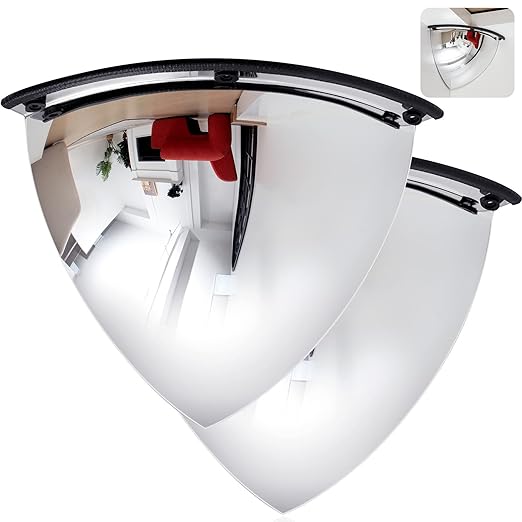 Suzile 2 Pieces Quarter Dome Mirror High Viewing Angle Safety Mirror Security Mirror Corner Mirror Acrylic Convex Mirror for Blindspot (26 Inch)
