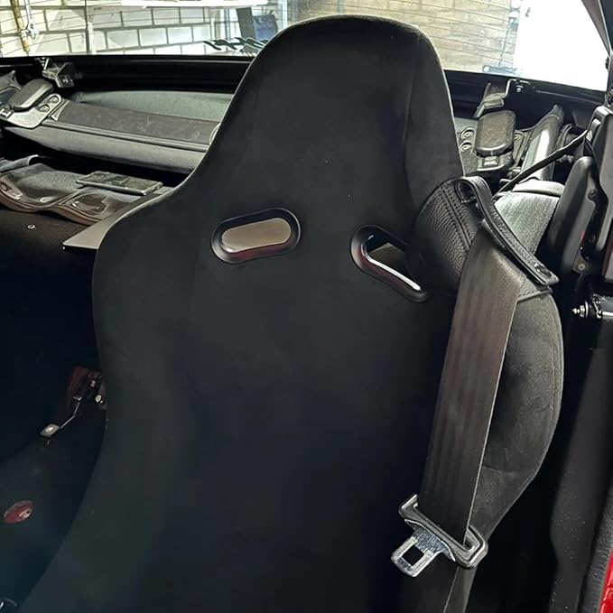 1X Genuine Leather Bucket Seat Belt Guide Seatbelt Holder Protector for Bride RECARO 【Black Leather/Black Stitching】