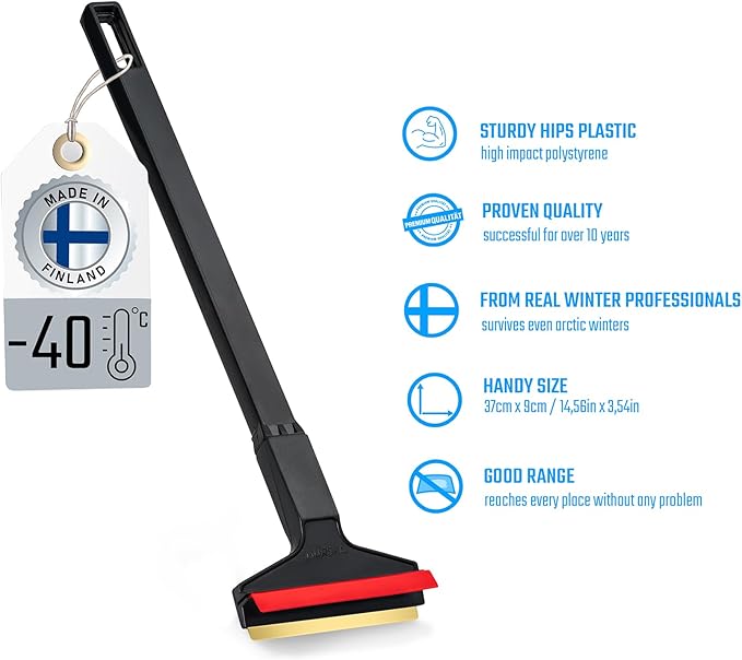 Ice Scraper Brass Blade Car Ice Scraper Long Handle 14,5 inch Ice Scraper for Car Snow Scraper Ice Scrapers for Car Windshield Original Murska from Europe (L&P A055 Black Red)