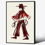 Vintage Western Cowboy Black Framed Wall Art Decor Red Wine Cowgirl Posters Burgundy Cowgirl Prints Midwest Rustic Cowboy Pai