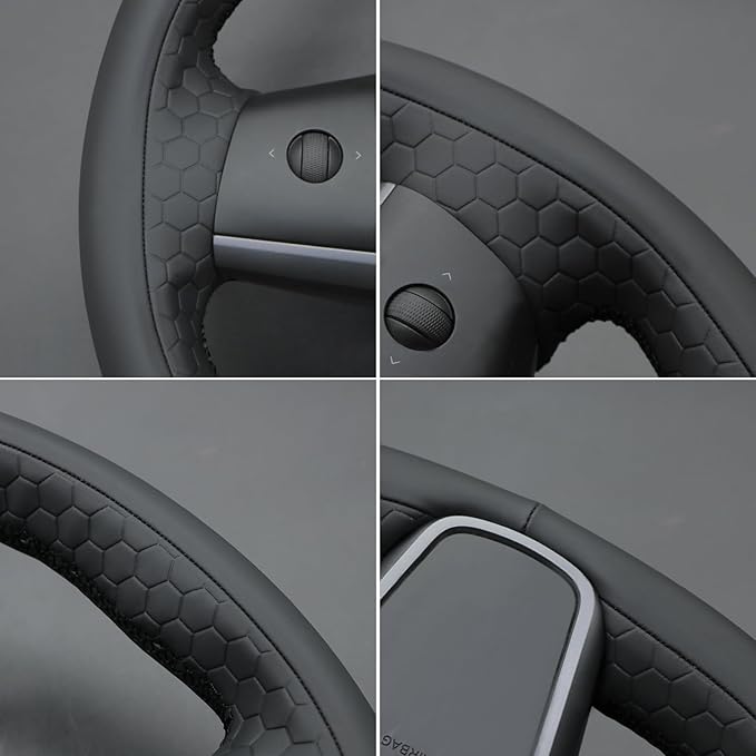 MEWANT Tesla Model 3/Model Y Hand Stitched Steering Wheel Cover for Tesla Model 3 2017-2023 / Model Y 2020-2023 for Tesla Model 3/Y Accessories(3D Style)
