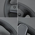 MEWANT Hand Stitched Real Leather Steering Wheel Cover for Tesla Model 3 2017-2023 / Model Y 2020-2023 for Tesla Model 3/Y Accessories(3D Style)