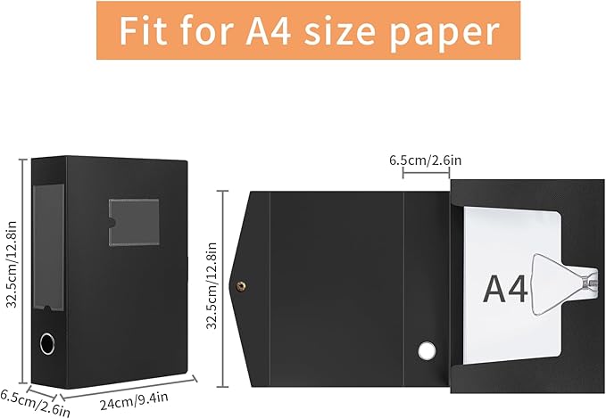 HUA JIE 2 Pack A4 Storage File Boxes Archives Case,65mm Spine,Box File Document Storage Box with Metal Clip for Office School