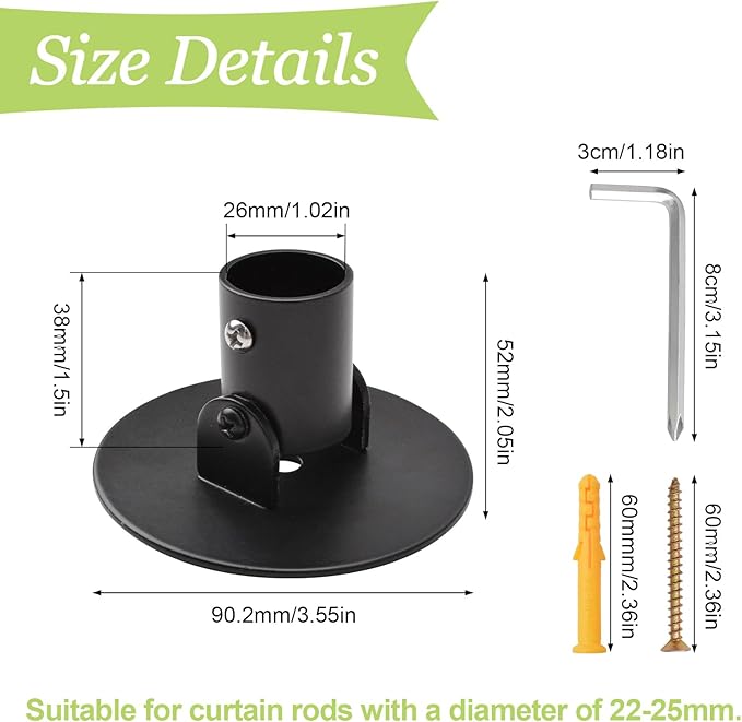 4pcs Shower Curtain Rod Bracket Black Flange Closet Rod Holder for Wall Mounting Titanium Steel Single Swivel Flange Rod Brac