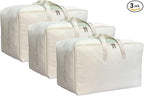 Soft Large Canvas Comforter Storage Bags with Four Carrying Handles and Clear Window, Closet Organizer for Clothing, Blankets