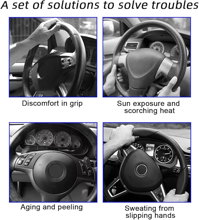Mandark 3PCS Carbon Fiber Car Steering Wheel Cover, Anti-Skid Leather Vehicle Segmented Steer Wheel Protector, Auto Interior 