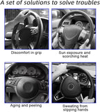Mandark 3PCS Carbon Fiber Car Steering Wheel Cover, Anti-Skid Leather Vehicle Segmented Steer Wheel Protector, Auto Interior 