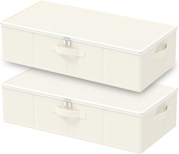 Under Bed Storage Containers, Foldable Closet Organizers with Handles, Underbed Cube Organizer Basket with Zippered, 2 Pack, 