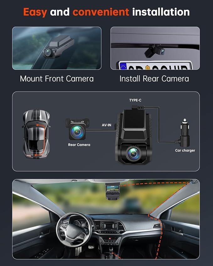 Dash Cam Front and Rear, 4K Ultra HD+1080P Dash Camera for Cars, Built-in Wi-Fi GPS, Included 32GB Card, 2.0'' IPS Screen Min