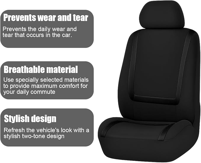 BELOMI Car Seat Covers Only, Breathable Premium Cloth Auto Seat Cover, Universal Front and Rear Seat Covers, Automotive Inter