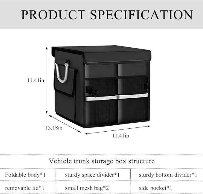 Trunk Organizer With Lid, Collapsible Waterproof Oxford Car Organizer with Aluminum Handle Base Plate, 2-Compartment 28L