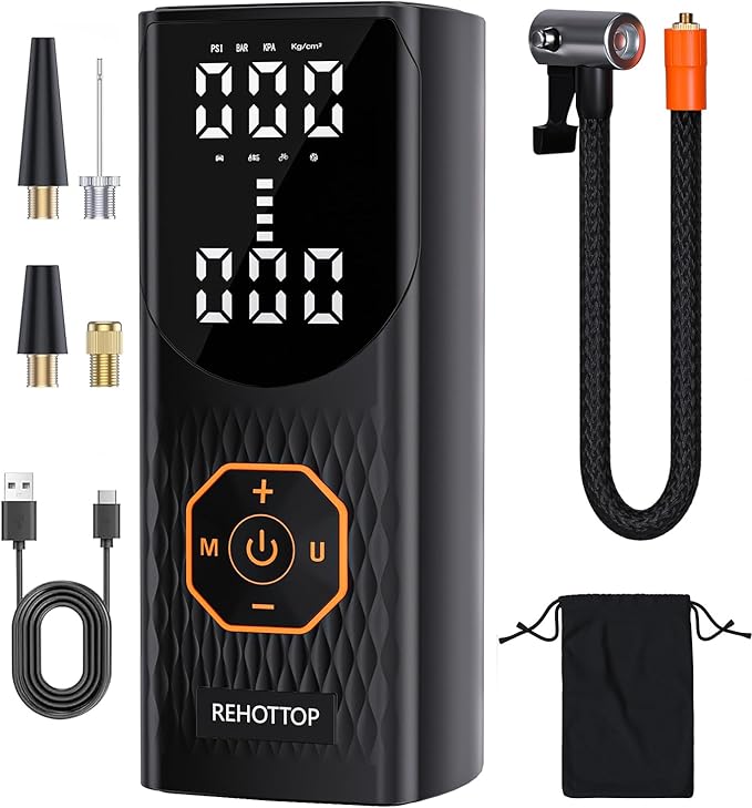Tire Inflator Portable Air Compressor, 160PSI Cordless Air Pump for Car Tires, 6X Faster Inflation Air Compressor with Tire Gauge Pressure, Tire Pump with LED for Car, Motorcycle, Obsidian Black