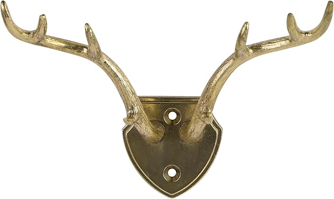 SOFFEE DESIGN Golden Antler Multi-Hook Rack, Deer Horn Coat Stand, Rustic Lodge Entryway Organizer