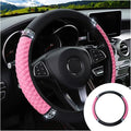 Bling Soft Leather Steering Wheel Cover, 15 Inch Colorful Rhinestones Auto Elastic Protector with Crystal Diamond for Women G