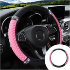Bling Soft Leather Steering Wheel Cover, 15 Inch Colorful Rhinestones Auto Elastic Protector with Crystal Diamond for Women G