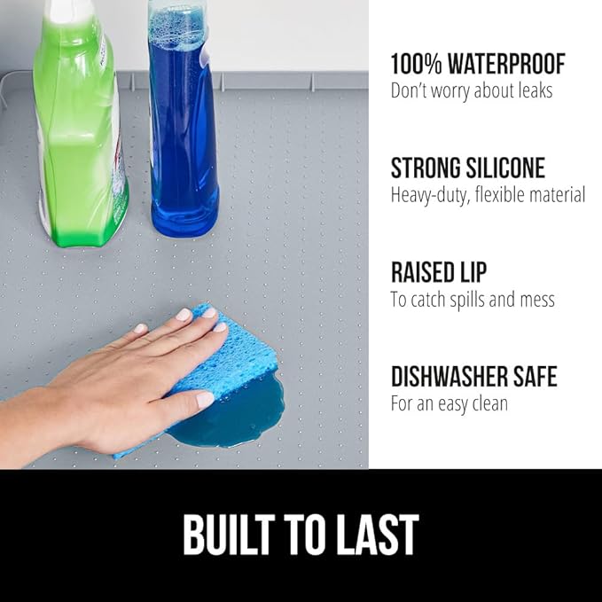 GORILLA GRIP Waterproof Silicone Under Sink Mat with Raised Lip for Kitchen and Bathroom, 46 x 22 in, Cabinet Shelf Liner Sta