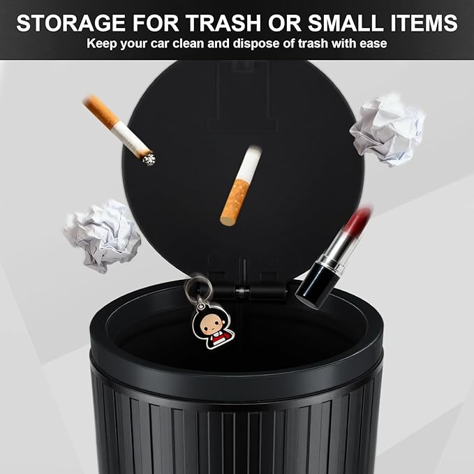 SINGARO 2PCS Car Trash Can with Lid, Leakproof Mini Garbage Bin for Car Cup Holder, Small Trash Can for Vehicle, Home & Office - Includes 60 Bags, Easy Clean (Black)