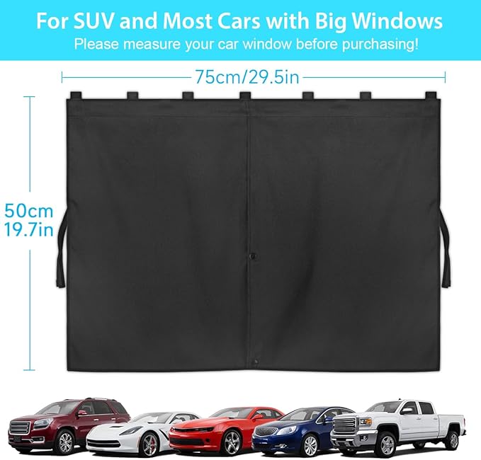 Car Window Shades for Large Windows, Magnetic Car Sun Shade for Baby, Blackout/See Through Option, Back Side Window Covers, Auto Window Curtains for SUV