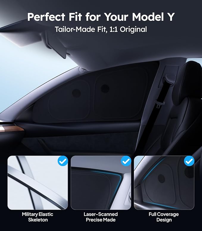 Wigoo 2026 Upgrade Tesla Model Y Side Window Sunshade [Ice-Crystal Cool, Suction No-Fall] Sun Block for Baby & Camping & Privacy Napping, 7PCS No Front Windshield for Model Y 2020-2024 Exclude Juniper