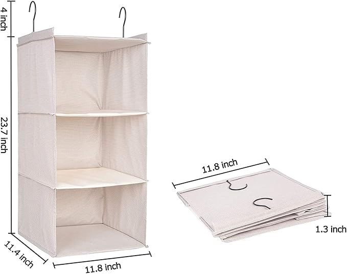 Hanging Closet Organizer, Easy Mount Foldable 3-Shelf Hanging Closet Wardrobe Storage Shelves, Clothes Handbag Shoes Accessor