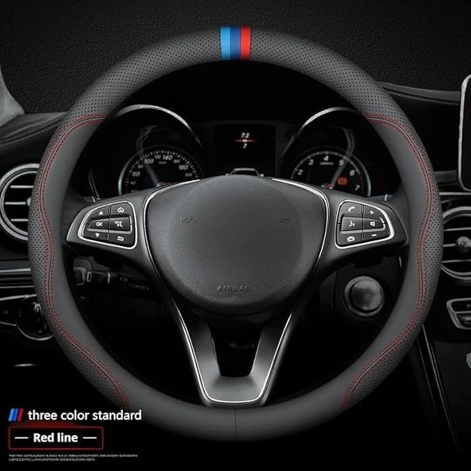 RYE for Jeep Steering Wheel Cover, Leather Car Steering Wheel Cover Heavy-Duty Durable Breathable, for Jeep Grand Cherokee Wrangler Compass Gladiator - Black Pattern 4