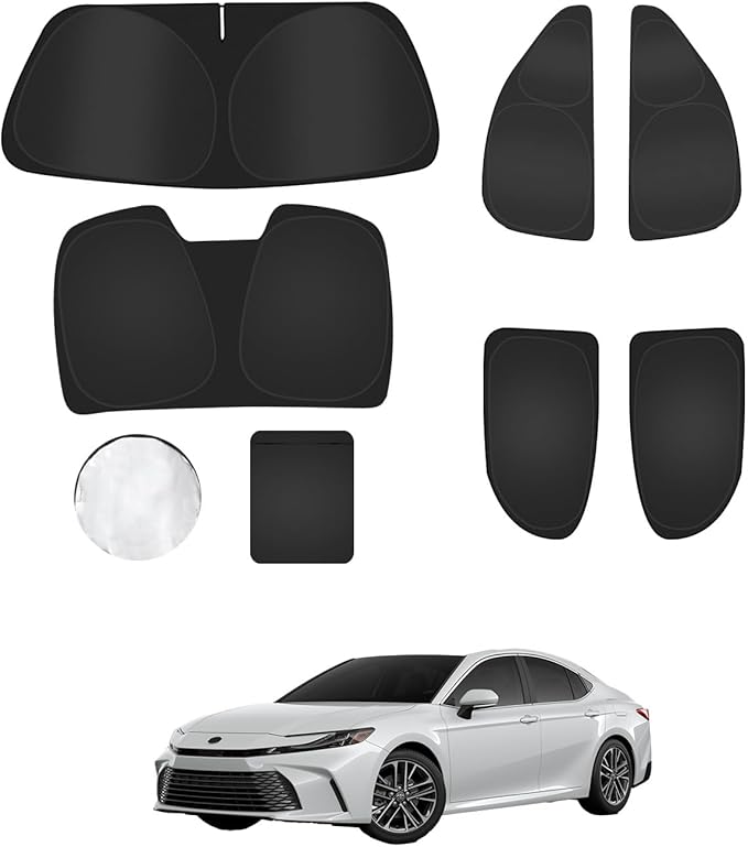 6PCS Window Shades for Toyota Camry 2025 Accessories – Full Coverage Sun Shade for Side Windows, Rear Triangular & Windshield – UV Protection & Privacy for Camping, Napping, Relaxing
