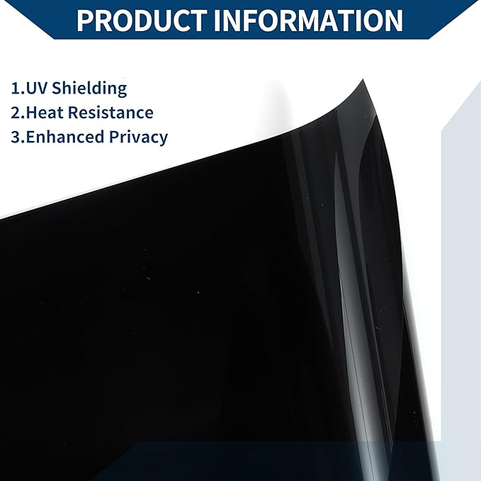 Car Window Tint Film Window Privacy Film Car Carbon 2 PLY PET 24.61 ft x 23.62 Inch 1 Pc Black VLT 2% IRR 84% UVR 99%