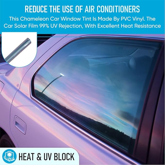 United - Chameleon Film 15% VLT Dark Purple Color Front Windshield Tint UV Heat Blocking One Way Privacy Window Film Chameleon 40Inch x 6Feet