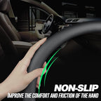 LKWLIKEI Nappa Leather D Shape car Steering Wheel Cover, Non-Slip, Breathable，Universal 15 inch.（D Shape Black）