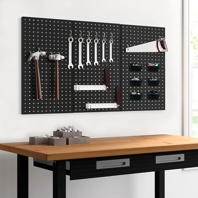 3pcs Heavy Duty Metal Pegboard Panels, Garage Wall Mounted Tool Organizer Peg Board for Garage, Workshop Storage and Workbenc