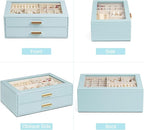 AKOZLIN Jewelry Box with Clear Lid Functional Leather Jewelry Storage Organizer Case 2 Drawers for Women Girls Necklace Ring 