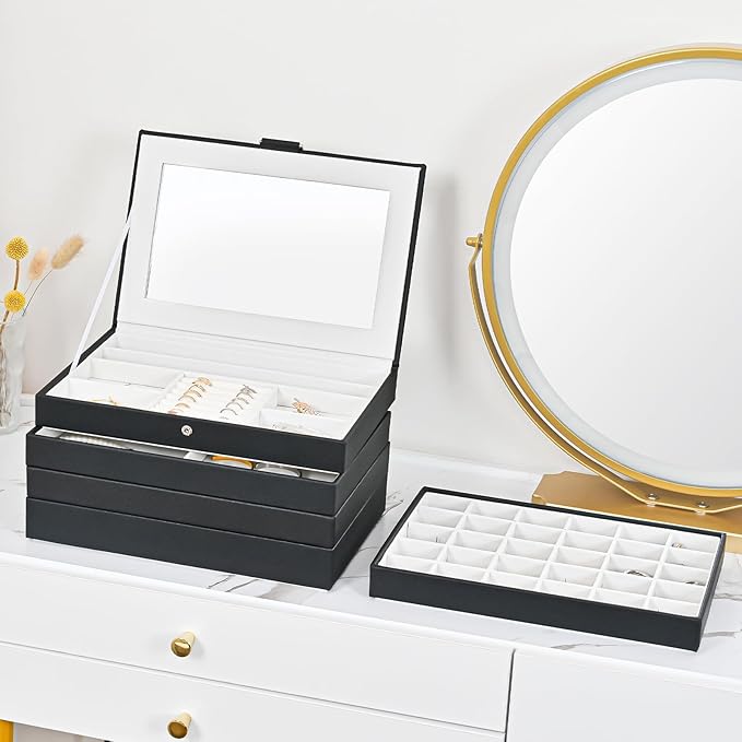 ProCase 5 Layers Stackable Jewelry Tray Box, Stackers Jewelry Trays for Dresser Drawer Storage, Jewelry Organizer Case with L