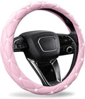 SuperKaKa Pink Steering Wheel Cover 2026, Auto Cute Diamond Bling Comfort Leather Girly Car Interior Accessories Protector Sp