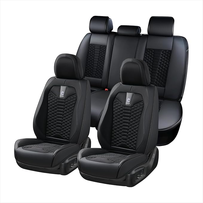 Coverado Car Seat Covers Full Set, 5 Seats Universal Seat Covers for Cars, Breathable Fabric& Faux Leather Auto Seat Cushions